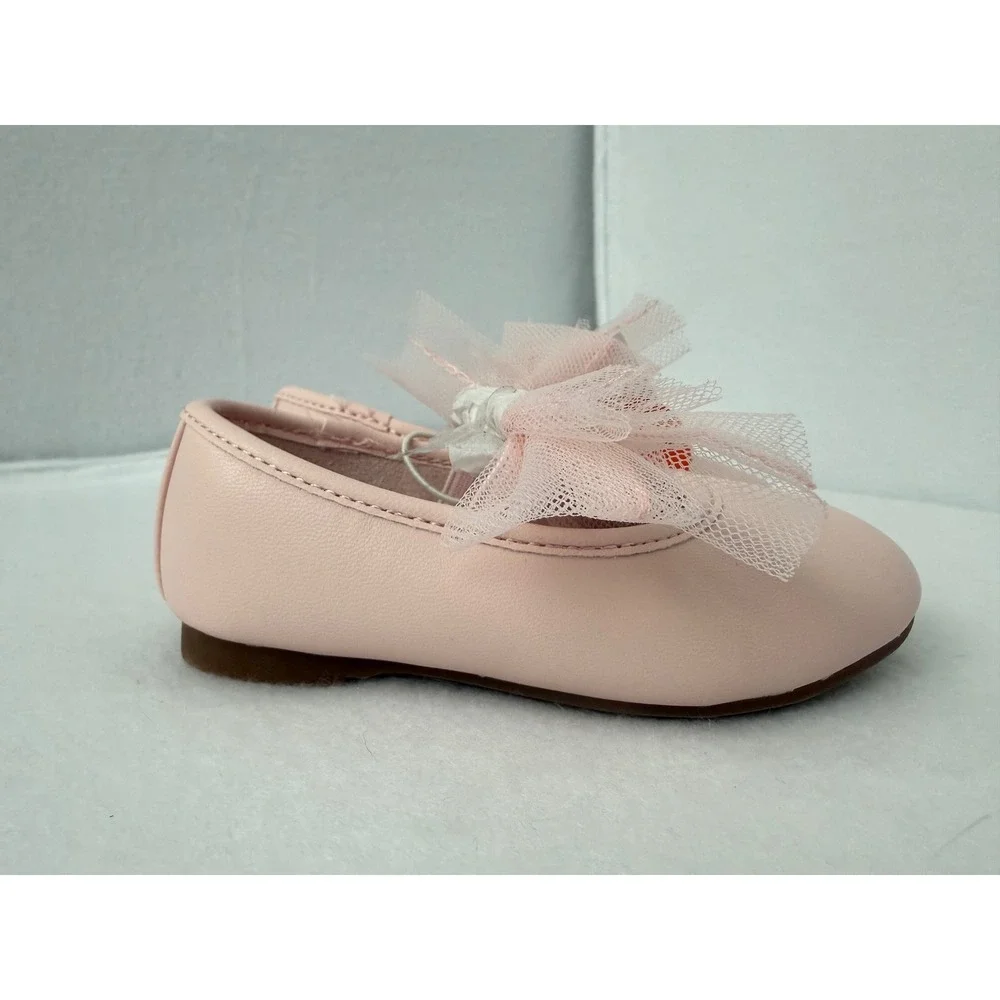 Jumping Beans Toddler Girls Pink Ballet Flats Tulle Bow Memory Foam Size 5 NEW